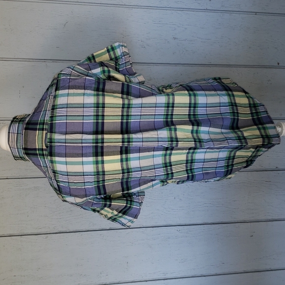 Lands End Plaid Short Sleeve Button Down Blue Gree - Picture 3 of 10